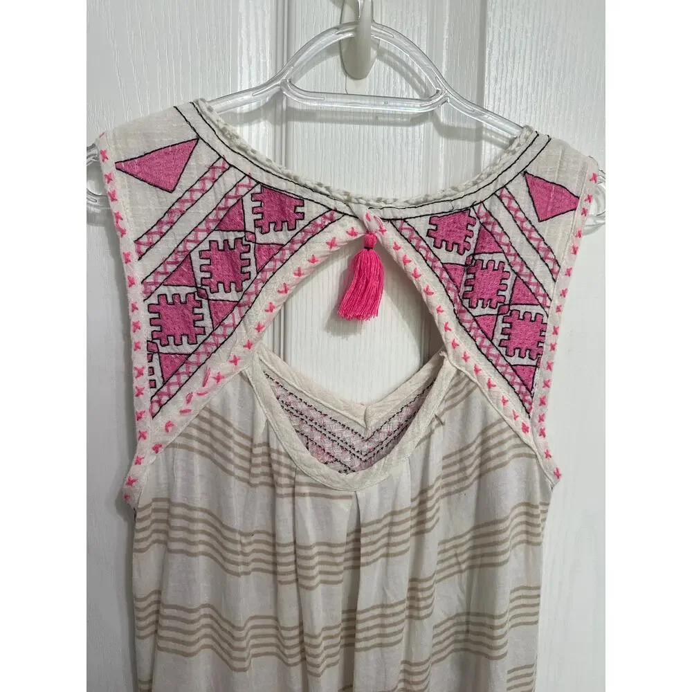 Free People Native Sun Embroidered Tunic Sand Size Large Boho Oversized